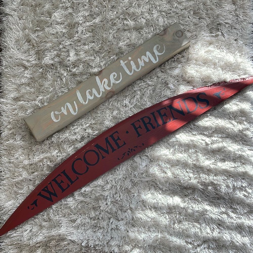 (2) Welcome Friends | On Lake Time Wooden Home Signs